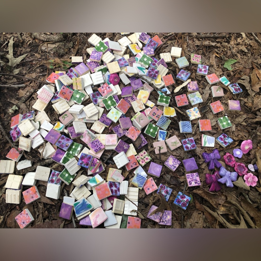 Small Mosaic Tiles Hand Painted Floral Flowers 1 X 1” Arts Crafts, Cottage Core